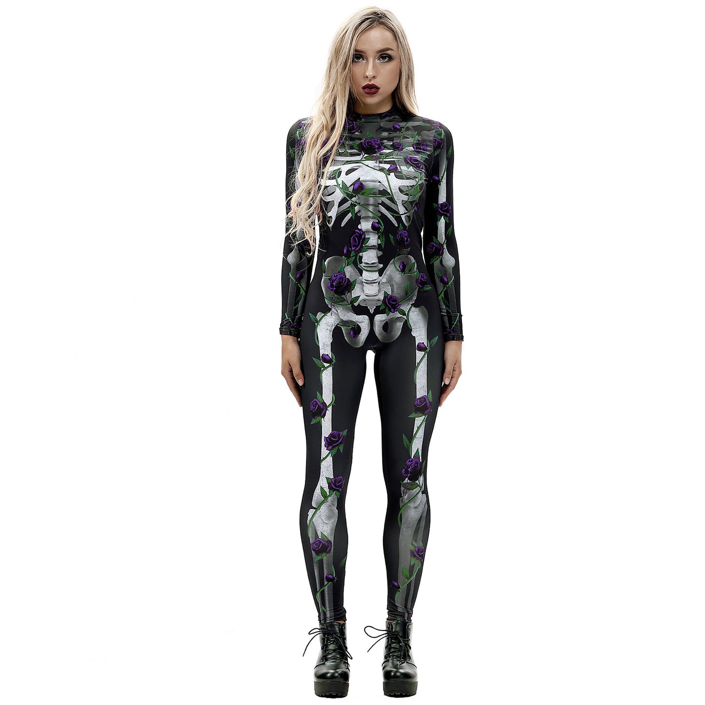 Amazon's new Halloween skeleton digital printing long-sleeved bodysuit slim fit slim cosplay costume