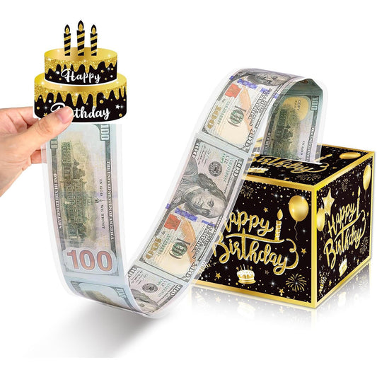 Cross-border money-drawing paper box surprise birthday party decoration birthday atmosphere layout props black gold money-drawing box