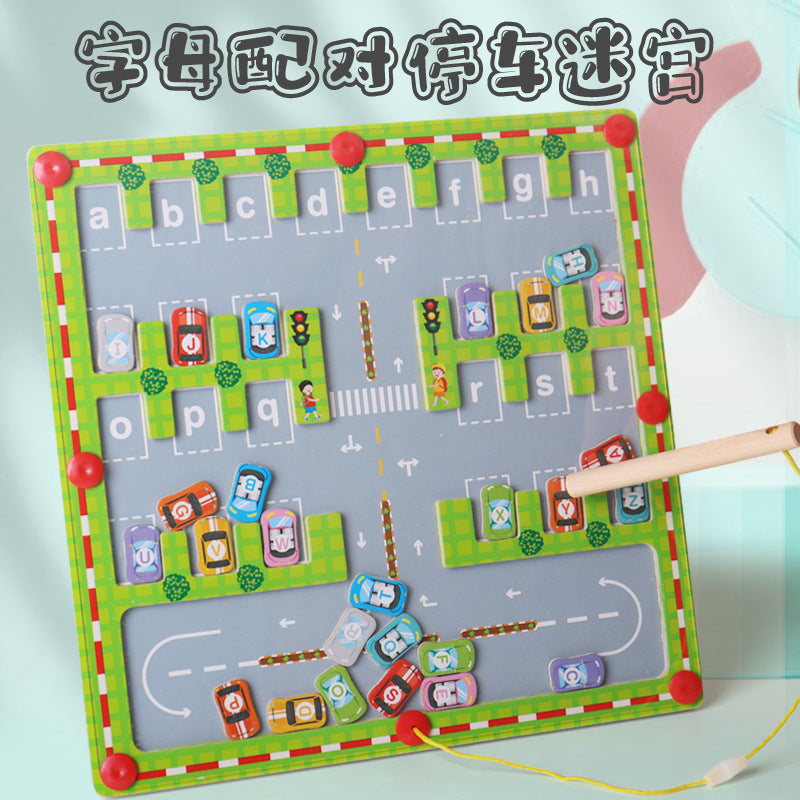 Magnetic maze ball pen color classification children's double puzzle concentration magnetic parking lot matching toys