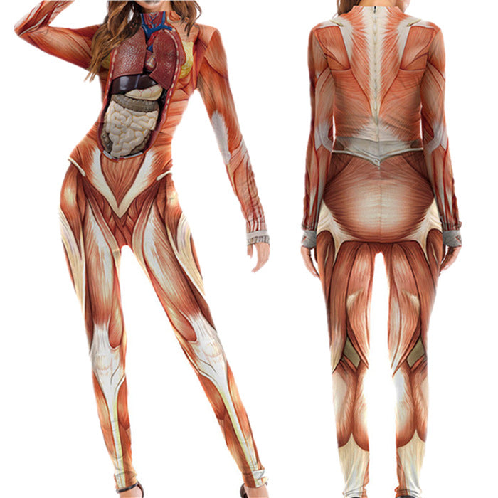 Cross-border new product Halloween European and American personalized body tissue digital printing male and female slim jumpsuit tights