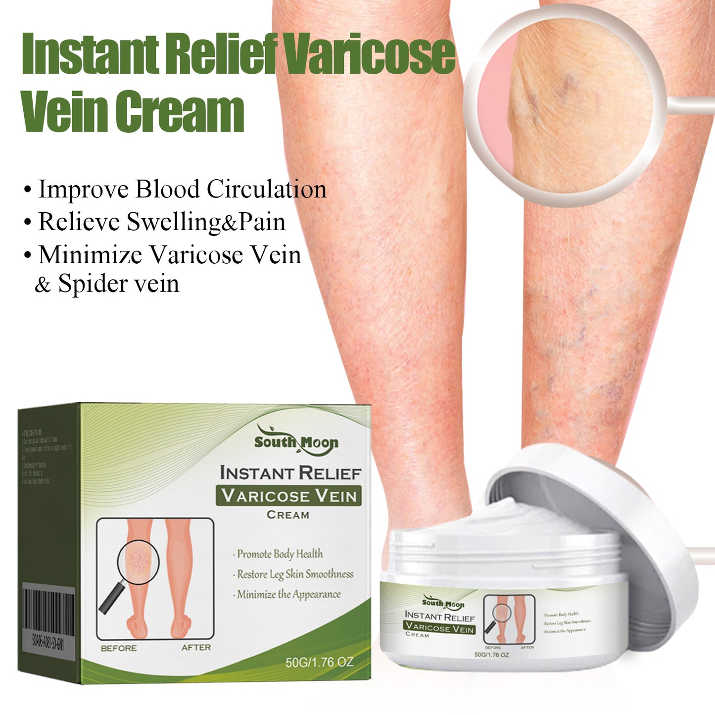 South Moon Vein Repair Cream Varicose Legs Earthworm Leg Swelling Relief Pain Massage Care Cream