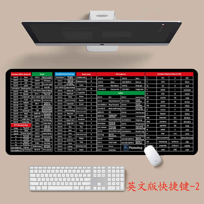 English shortcut key cross-border mouse pad Japanese Thai Vietnamese version shortcut key super large thick desk pad wholesale