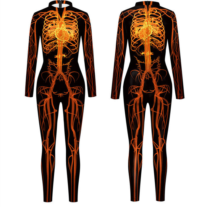 Cross-border new product Halloween European and American personalized body tissue digital printing male and female slim jumpsuit tights