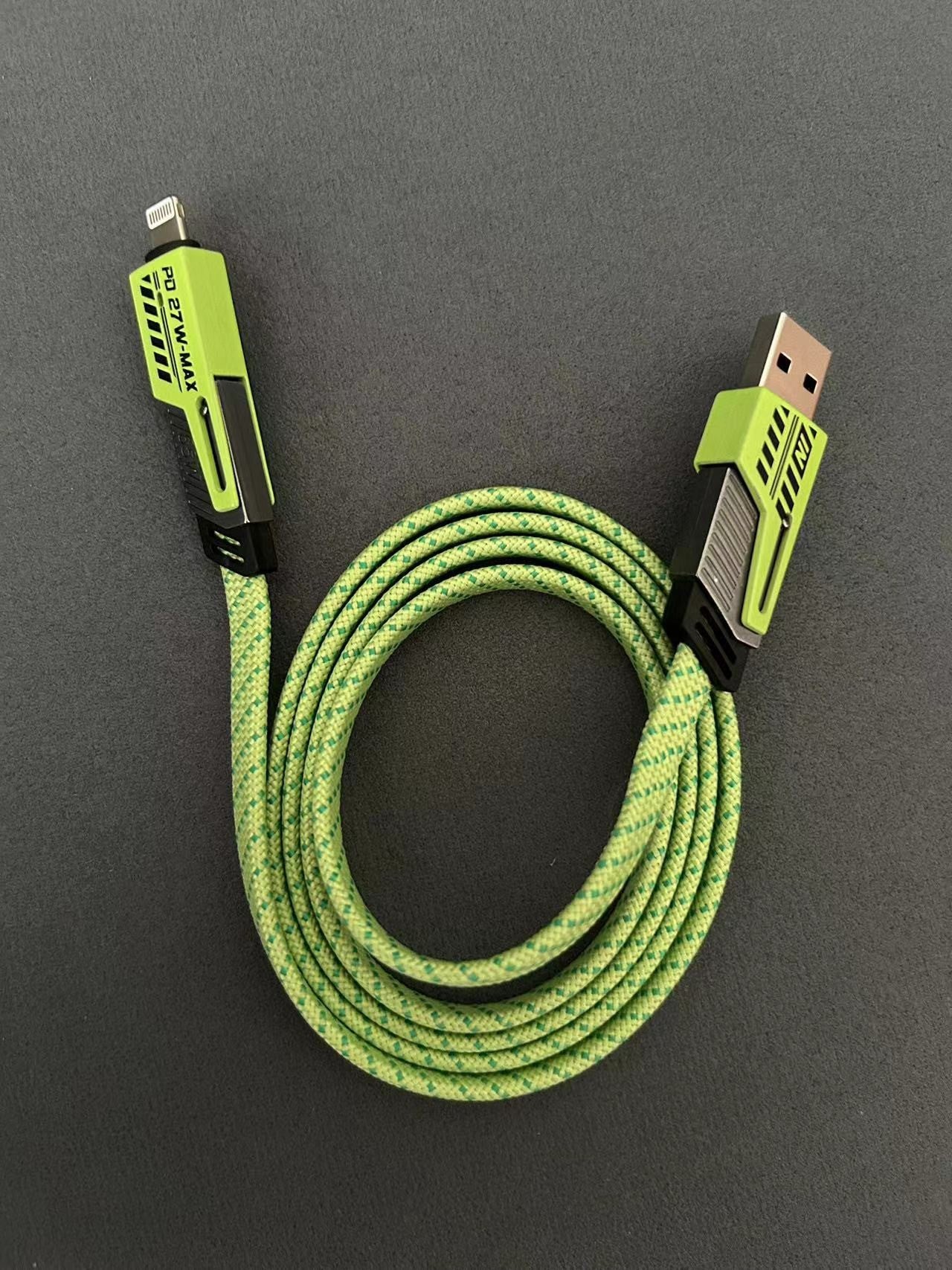 Double Magic Green Mecha Data Cable 4-in-1 Super Fast Charge 65W 2-to-2 Charging Cable.