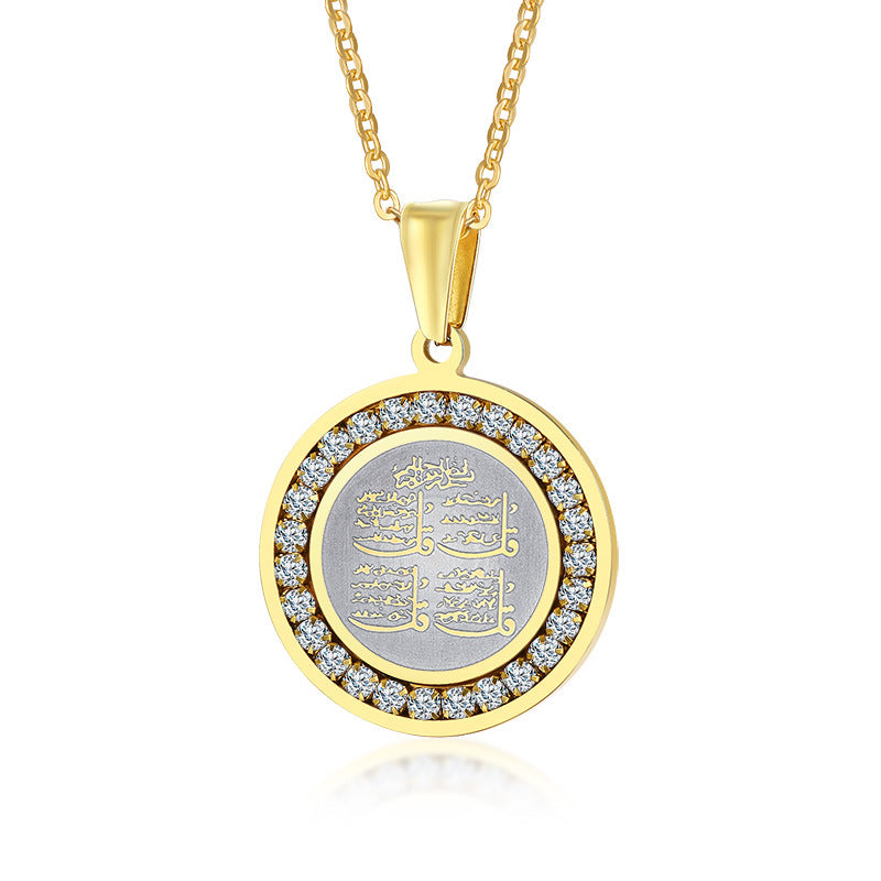 Totem Jewelry Stainless Steel Zircon Mantra Pendant Gold Silver Men's Jewelry Wholesale PN-627