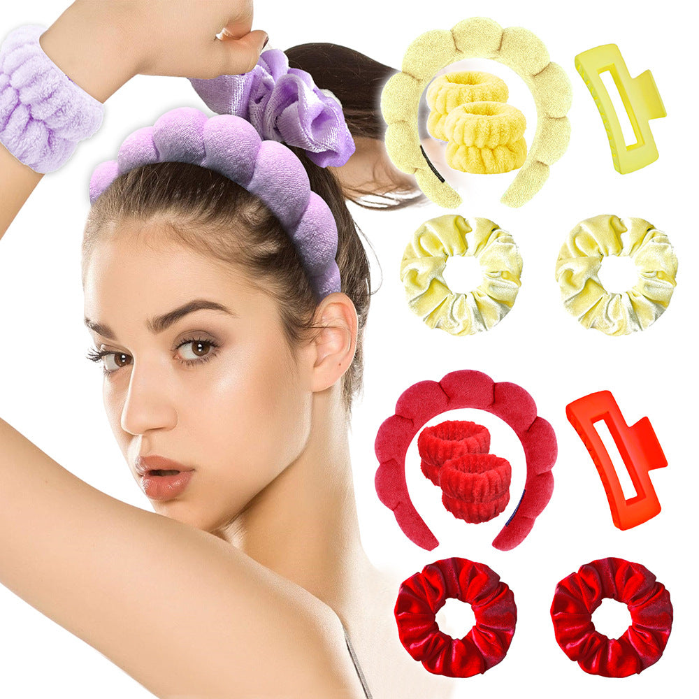 European and American cross-border hot-selling high-top hair accessories for women to wash their faces and bathe, cloud sponge headbands for makeup removal and hair ties