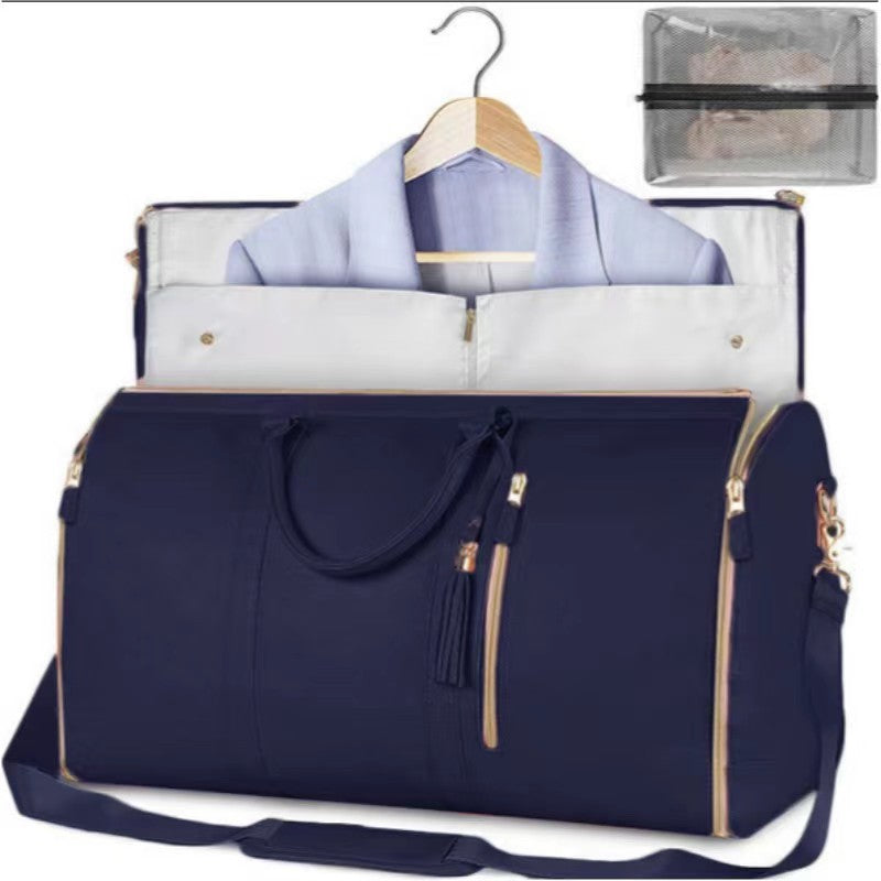 Ready stock suit bag large capacity carry-on clothing bag large PU leather duffel bag portable handbag travel bag