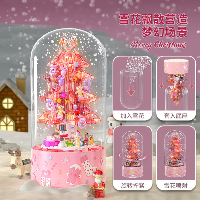 Diamond Z019 Fantasy Snow Pink Crystal Christmas Tree Music Box Building Blocks Ornament Christmas Gift Toy Building Blocks