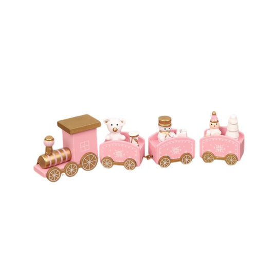 Cross-border hot selling Christmas wooden mini train decorations solid wood Christmas train cabinet desktop ornaments