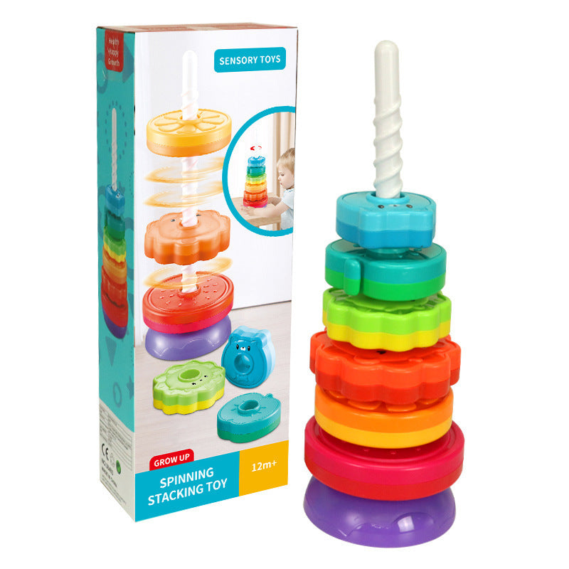 Amazon infant cognitive rainbow rotating tower toy enlightenment early education geometry ring stacking spinning tower