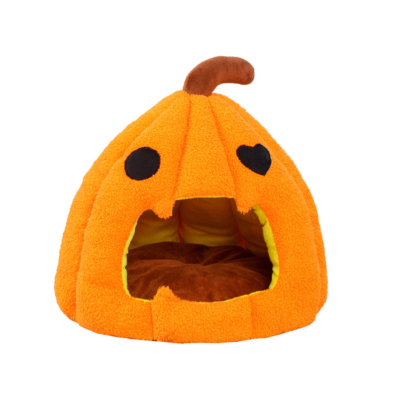 Halloween Pumpkin Cat House Cross-border Autumn and Winter Warm Cat House Enclosed Cat and Dog House Pet Halloween Pet