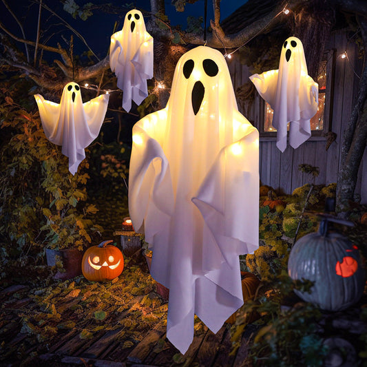 Halloween decoration LED hanging lamp glowing white ghost DIY modeling lamp horror indoor party layout atmosphere lamp