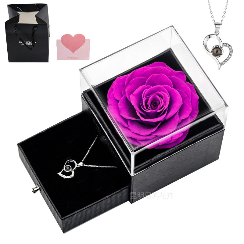 Preserved Flower Jewelry Box Single Rose Real Flower Preserved Flower Transparent Acrylic Flower Box Valentine's Day Mother's Day Gift