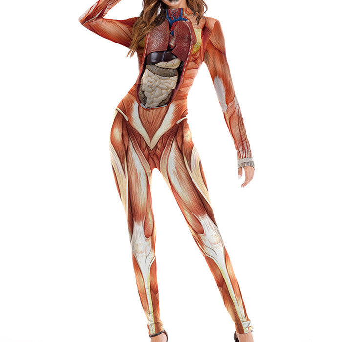 Cross-border new product Halloween European and American personalized body tissue digital printing male and female slim jumpsuit tights