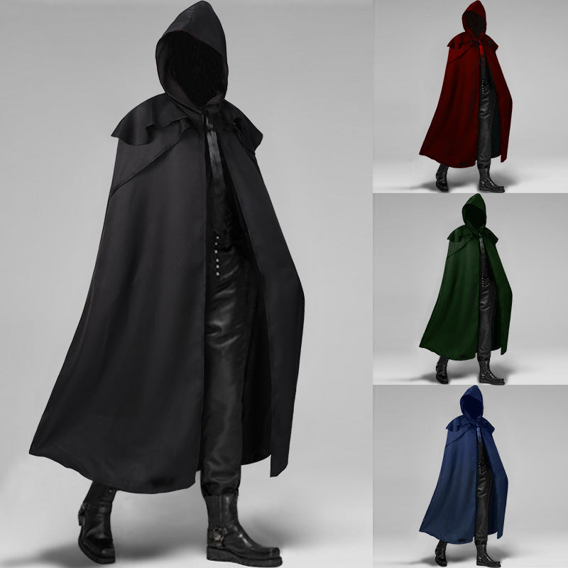 Amazon Europe and the United States new Halloween party medieval multi-color cloak Gothic men's long hooded cloak