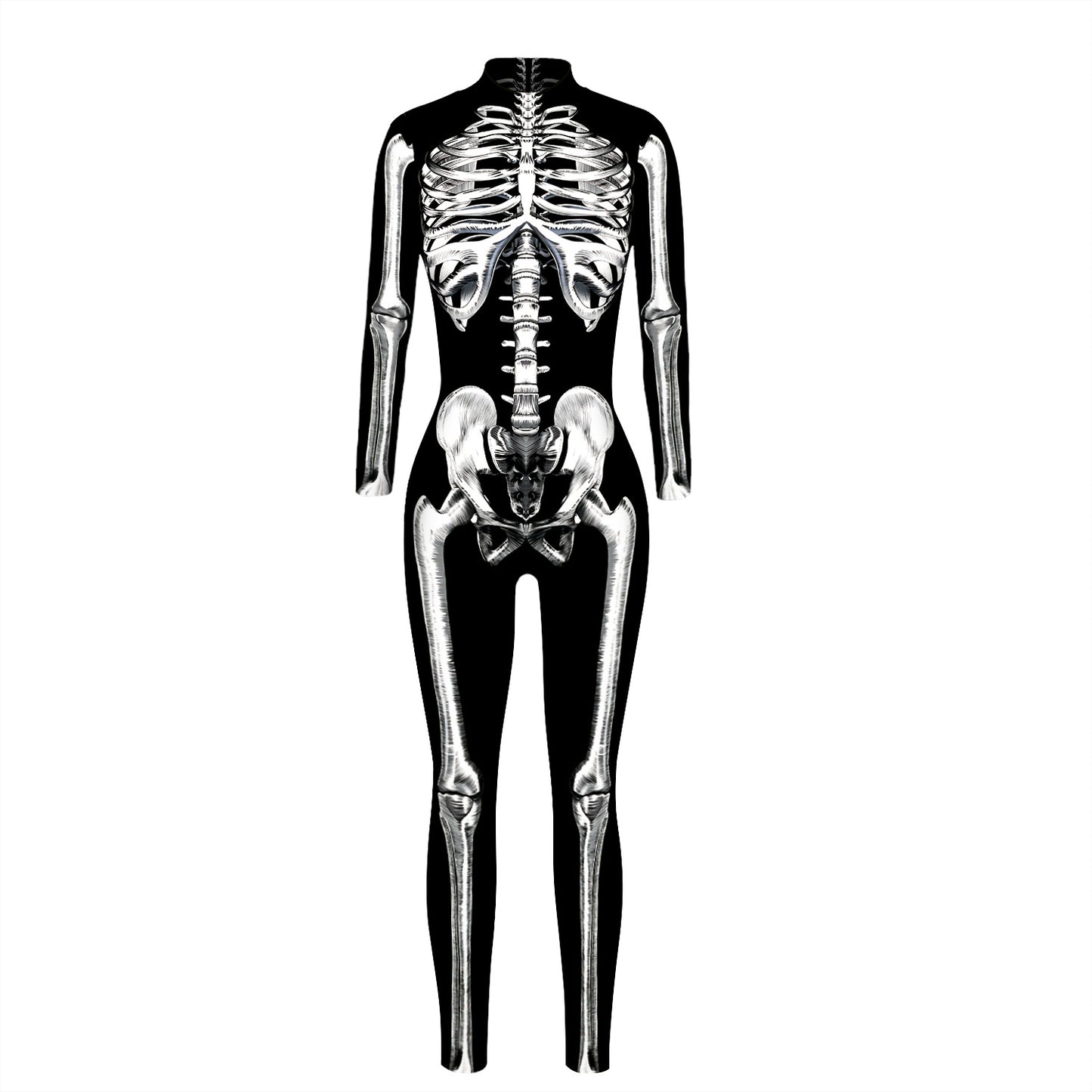 Cross-border explosion skeleton 3D digital printing Halloween cosplay costumes women's tight-fitting long-sleeved jumpsuit