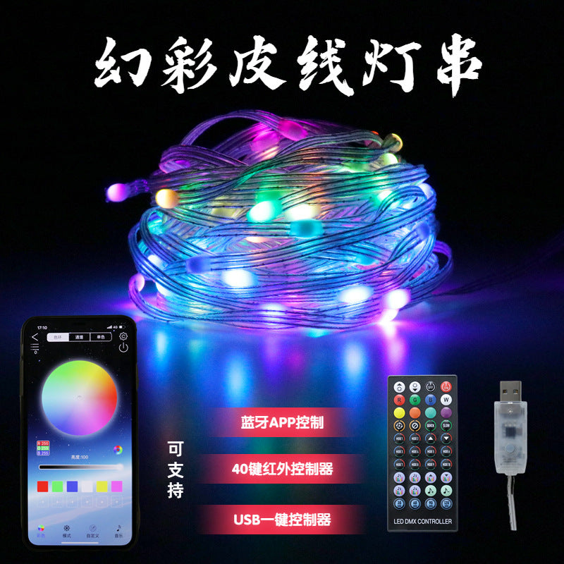 Tuya Bluetooth smart programmable curtain light string fantasy outdoor courtyard Christmas point control ball leather line light string