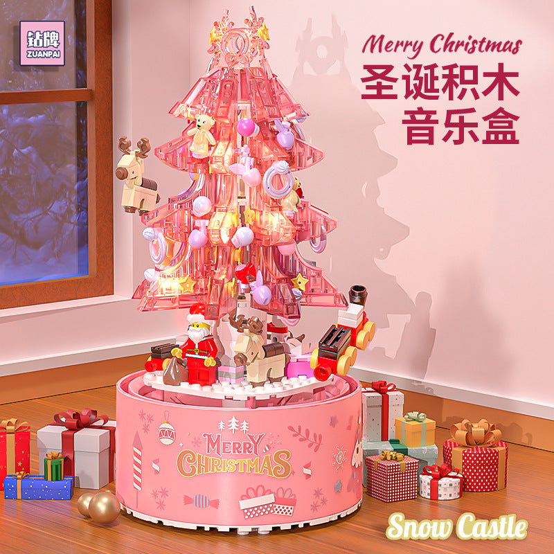 Diamond Z019 Fantasy Snow Pink Crystal Christmas Tree Music Box Building Blocks Ornament Christmas Gift Toy Building Blocks