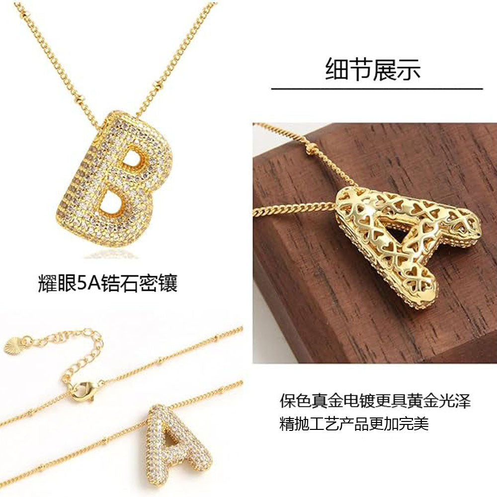 New European and American 26 English letter necklace copper plated real gold micro-inlaid zircon balloon letter pendant necklace cross-border