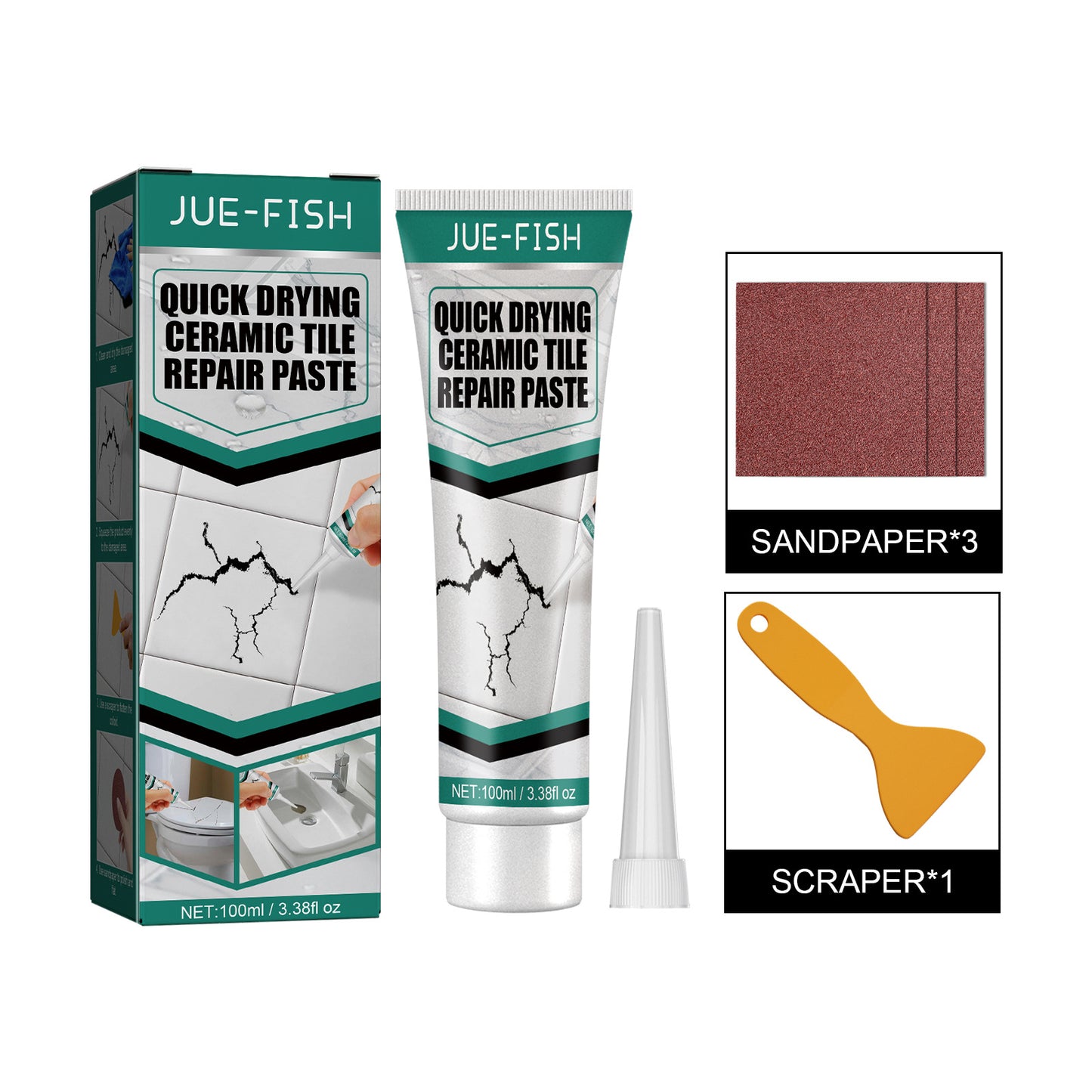 Jue-Fish Tile Repair Paste Marble Bathtub Furniture Toilet Crack Repair Tile Quick Dry Adhesive