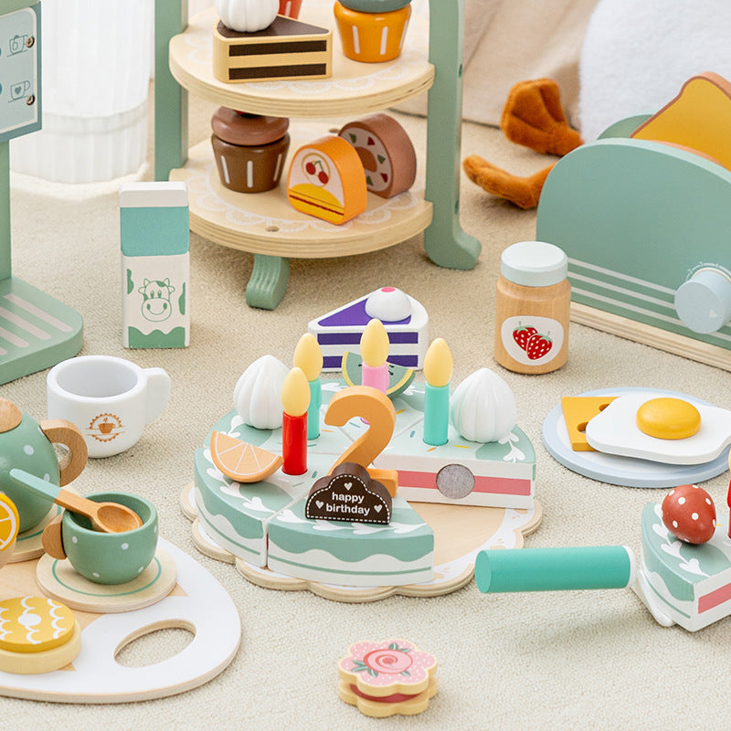 Children's simulation house tea set dessert set kindergarten playground role play early education wooden toys