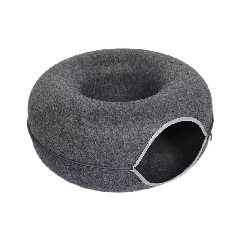 Felt cat nest tunnel four seasons universal breathable cat house cat cave zipper closed toy cat tunnel donut