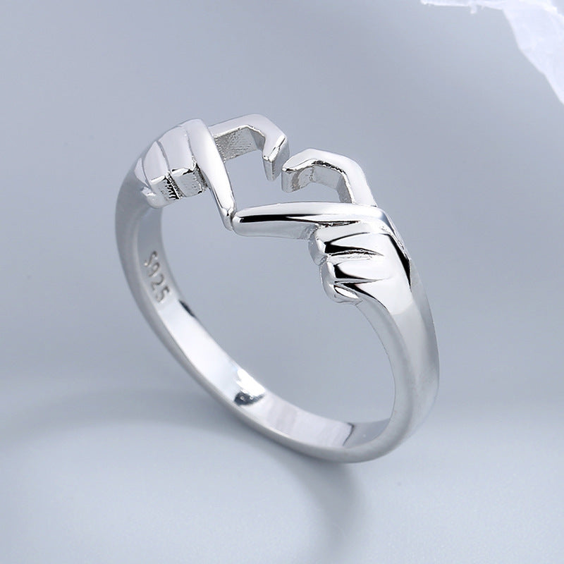 European and American romantic hands heart ring geometric palm love gesture couple fashion ring wholesale