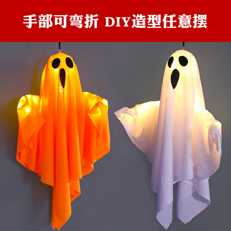 Halloween decoration LED hanging lamp glowing white ghost DIY modeling lamp horror indoor party layout atmosphere lamp