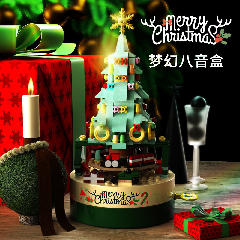 Jiaqi 1302 compatible with Lego colorful Christmas tree rotating music box Christmas building blocks Christmas gift t