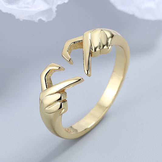 European and American romantic hands heart ring geometric palm love gesture couple fashion ring wholesale