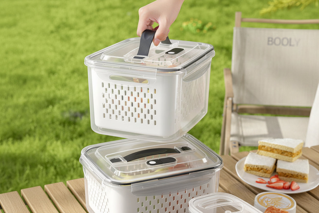 Portable outdoor storage box, double-layer drain box, sealed plastic with lid, freezer box wholesale.