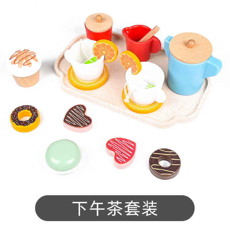 Children's simulation house tea set dessert set kindergarten playground role play early education wooden toys