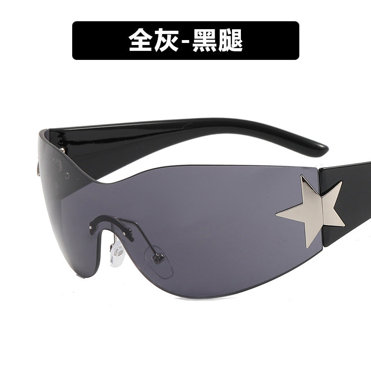 Frameless five-pointed star one-piece aviator sunglasses 2022 new European and American Y2K millennium hot girl sunshade sunglasses