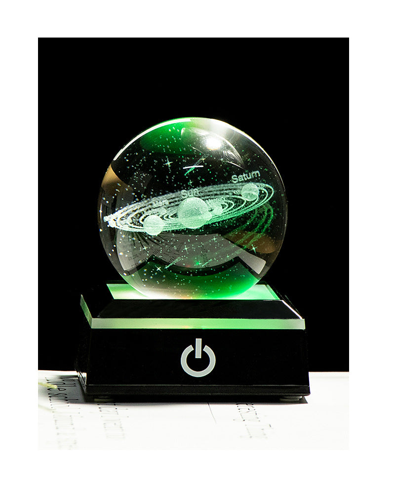 Factory direct sales creative luminous crystal small night 3D lamp with internal carving of meteors and solar system cross-border spot wholesale