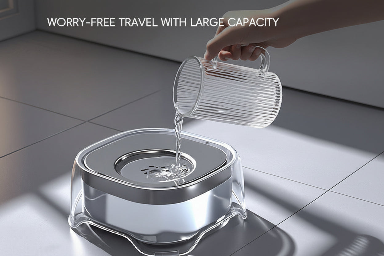 Non-wetting floating water bowl for dogs, transparent floating water bowl for pets, anti-tipping.