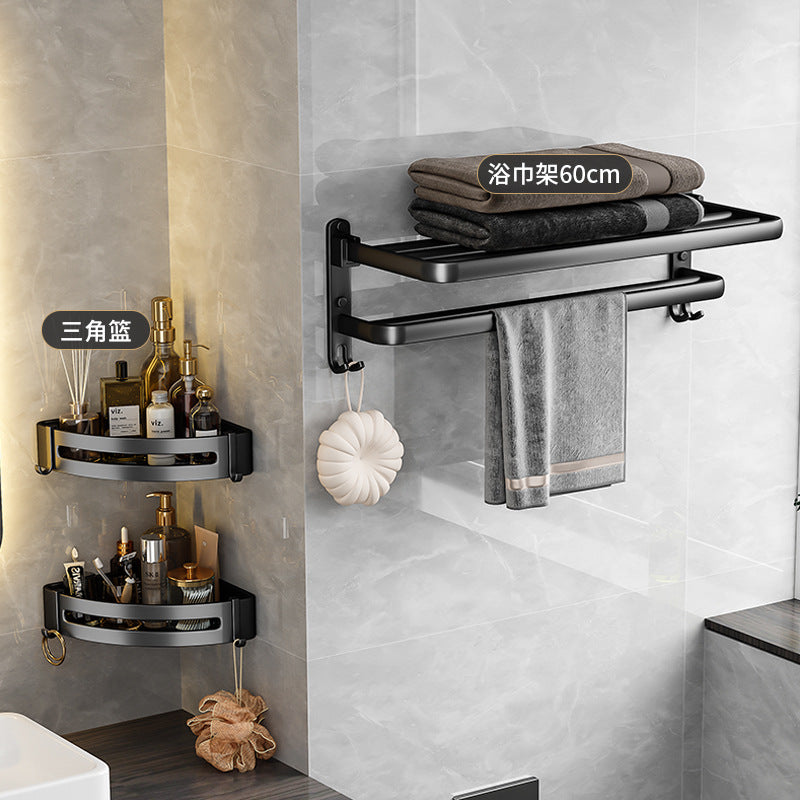 Bathroom storage rack punch-free space aluminum towel rack toilet toilet storage towel rack bathroom hardware pendant