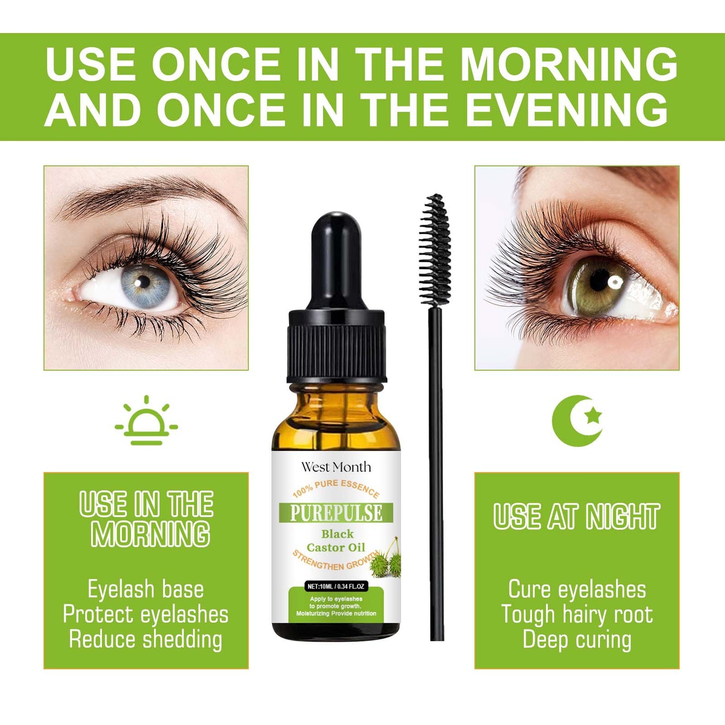 West Month Black Castor Oil for Eyelashes Curl up black and beautiful, gentle and traceless mascara