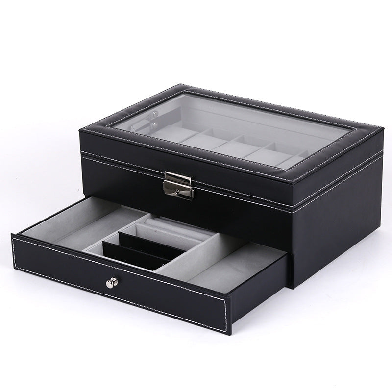 Qingyu packaging PU leather 12-position watch box double-layer jewelry box jewelry ring storage display packaging box spot