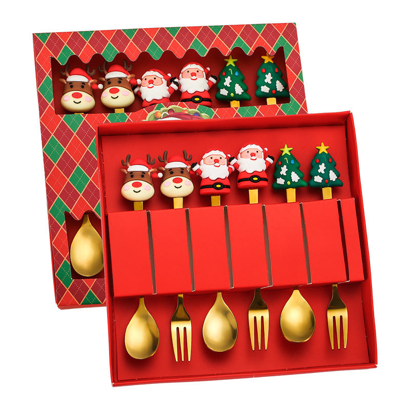 Christmas tableware gift box set spoon stainless steel high-looking home restaurant cartoon doll stainless steel spoon wholesale