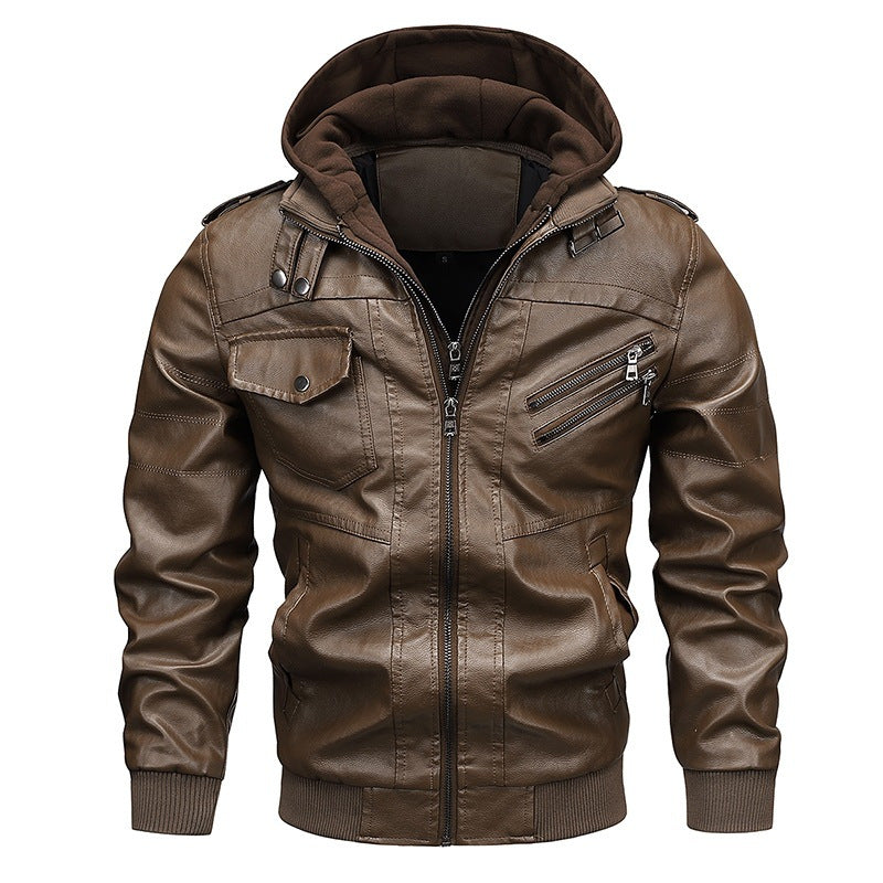 Wish leather jacket men's slim zipper PU jacket autumn men's leather jacket coat black