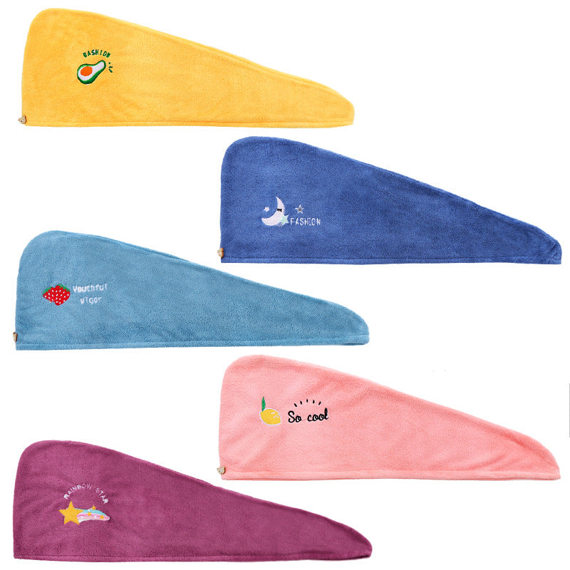 Dry hair cap water-absorbing coral fleece thickened double-layer hair care shower cap cute embroidered hair washing towel home daily necessities