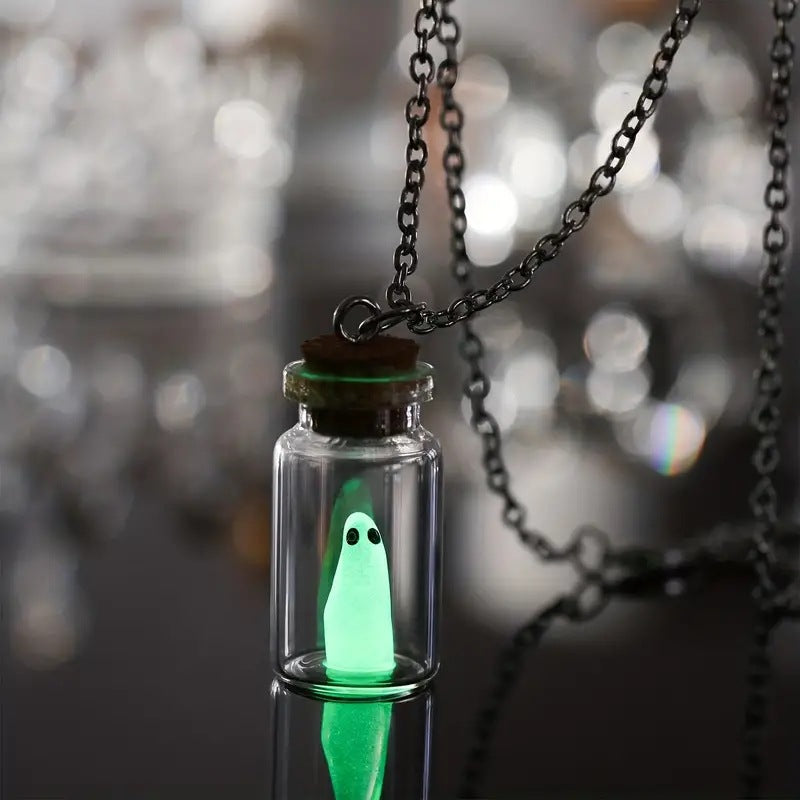 Yiwu Kayi Halloween drift bottle luminous ghost necklace decorated with The Adopt a ghost necklac