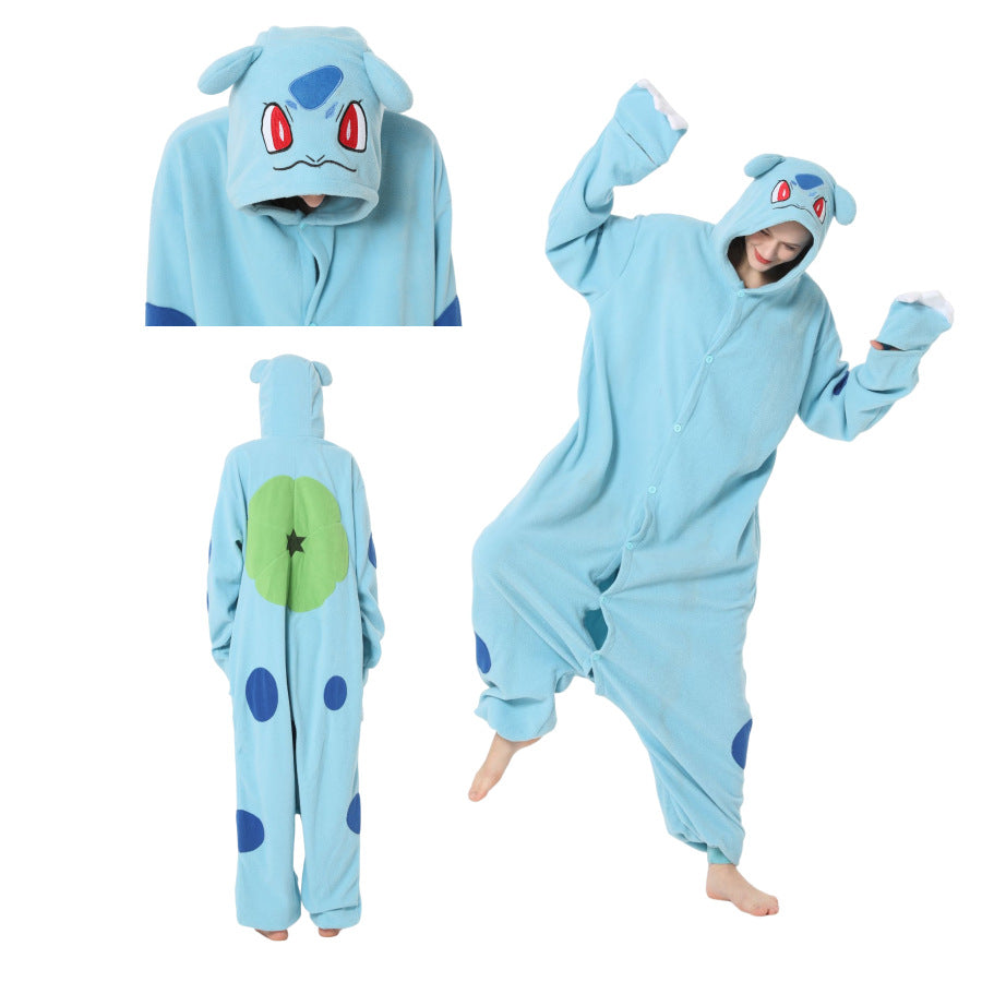 Cross-border Amazon polar fleece artifact baby series Halloween cartoon animal one-piece pajamas couple pajamas