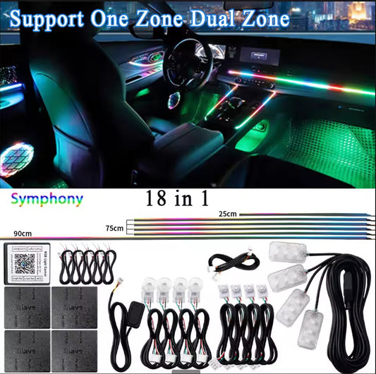 LED Ambient Lighting for Cars, 18-in-1 Dynamic Car Ambient Lighting, RGB Color 256 Colors
