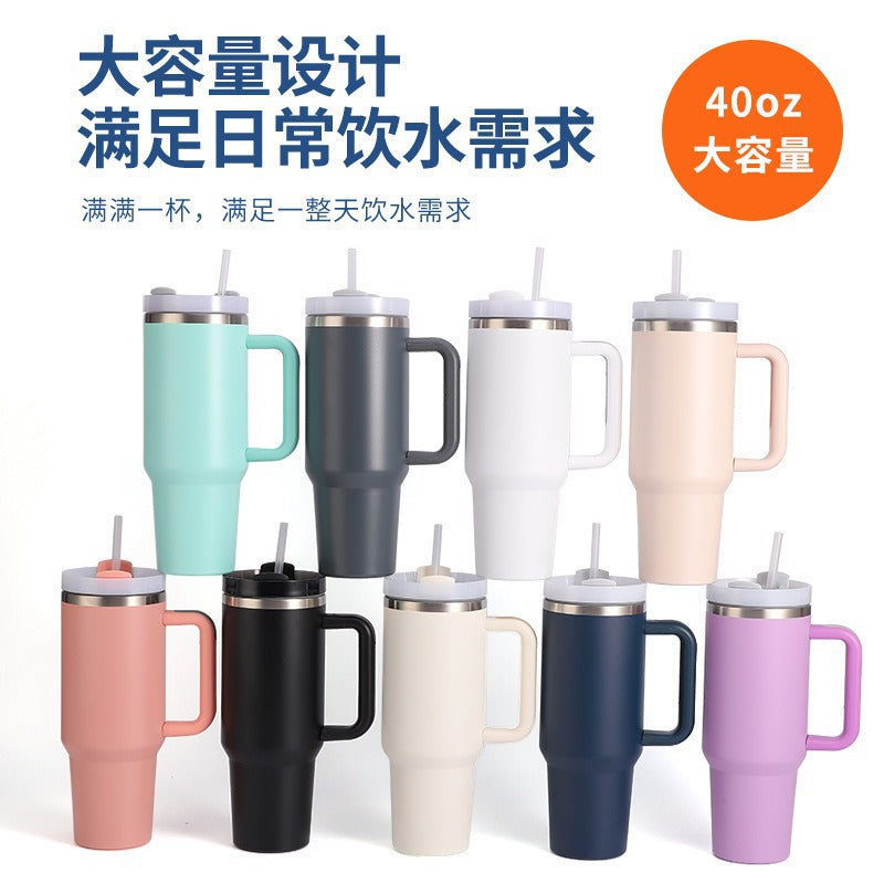 Ice Cup 304 Stainless Steel 40oz Car Cup Large Capacity Thermos Cup Straw Cup Cold Coffee Car Water Cup