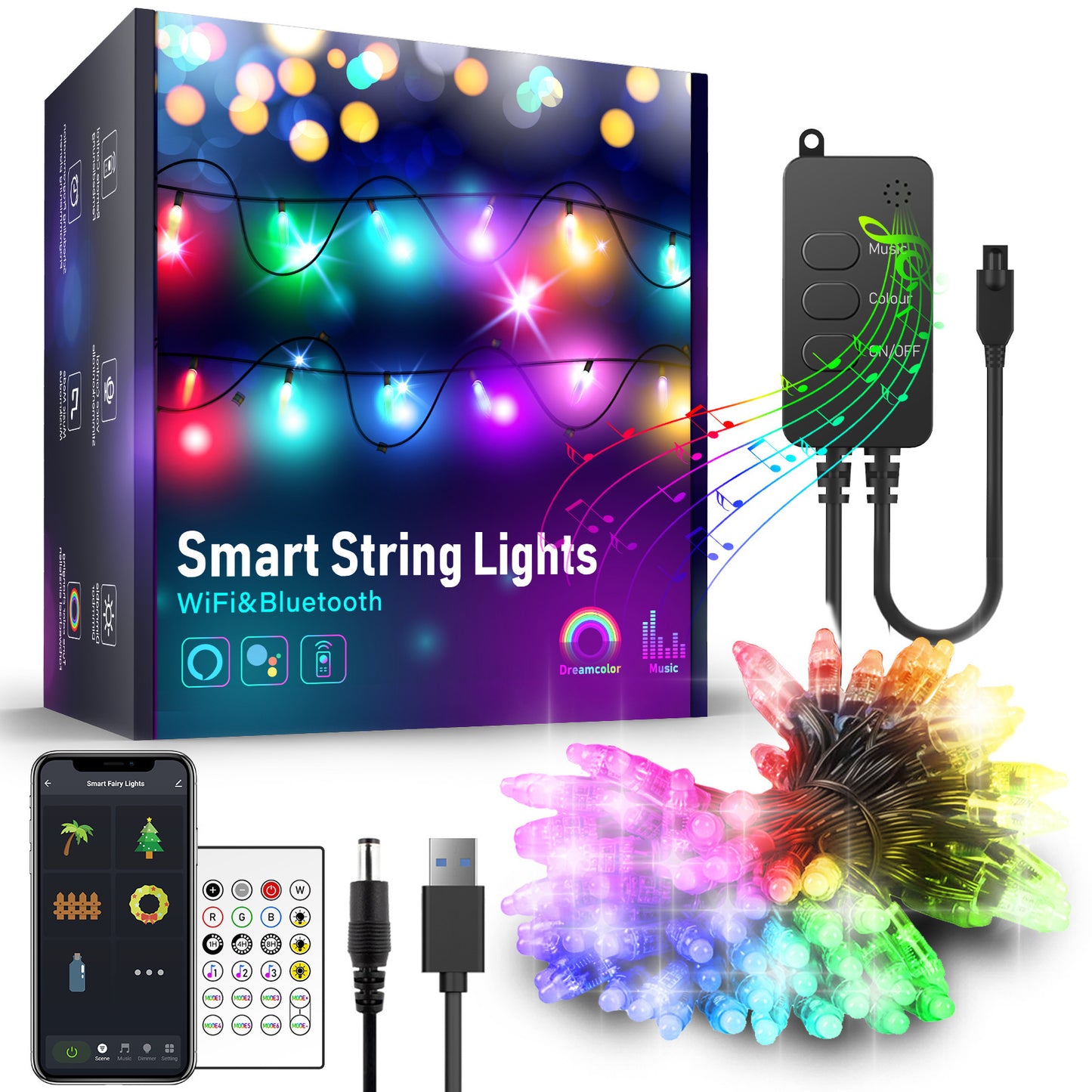 Tuya Bluetooth smart programmable curtain light string fantasy outdoor courtyard Christmas point control ball leather line light string