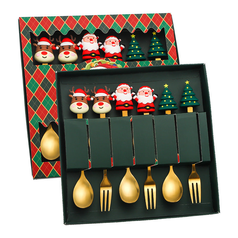 Christmas tableware gift box set spoon stainless steel high-looking home restaurant cartoon doll stainless steel spoon wholesale