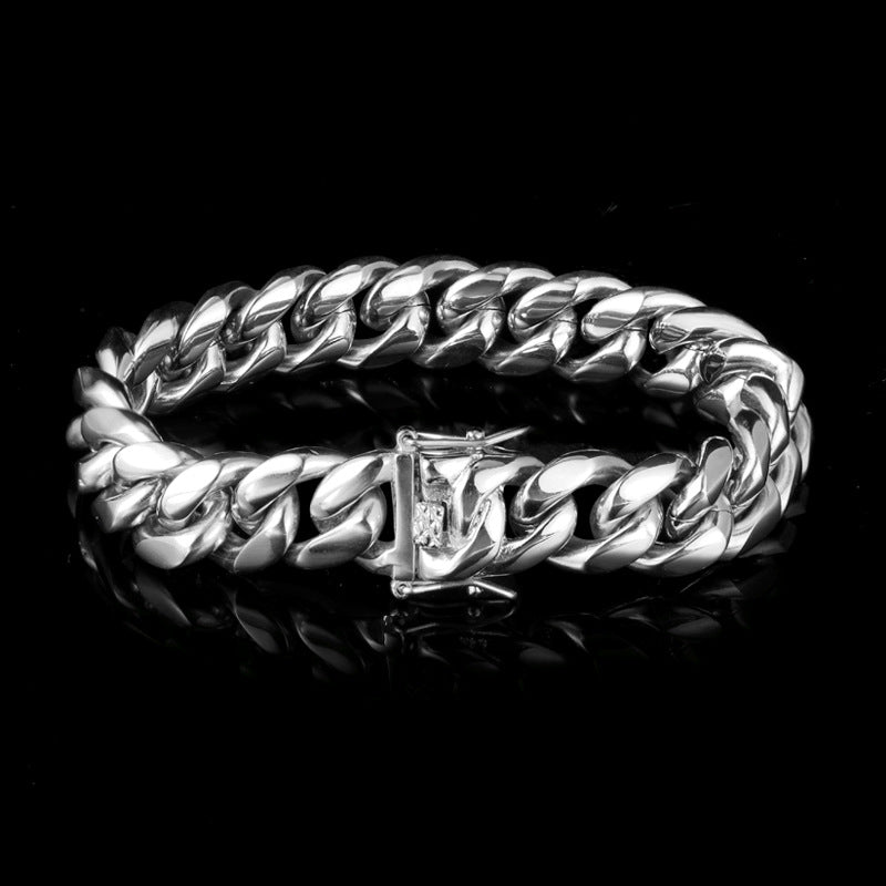 Factory direct sales of European and American hip-hop jewelry, trendy hiphop titanium steel bracelet, personalized and versatile stainless steel Cuban chain