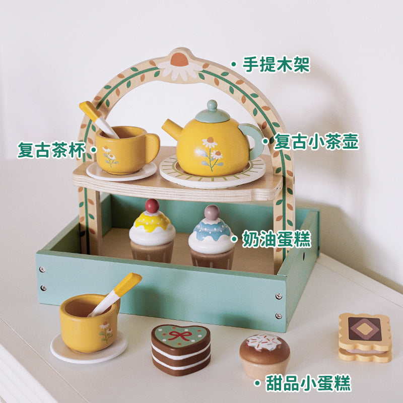 Children's simulation house tea set dessert set kindergarten playground role play early education wooden toys