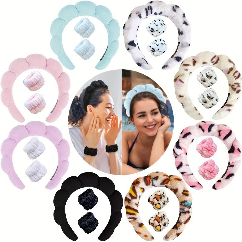 European and American cross-border hot-selling high-top hair accessories for women to wash their faces and bathe, cloud sponge headbands for makeup removal and hair ties